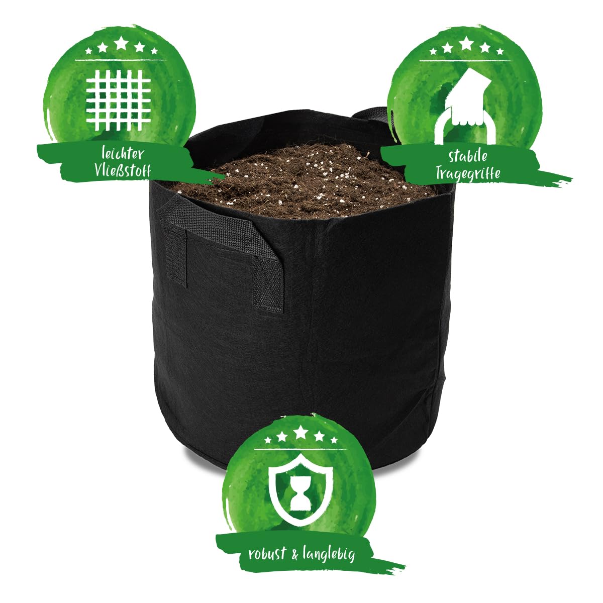 Green Home Cannabis Pflanzsack 18 Liter befüllt mit Grow Erde + Quelltöpfen + Grow- & Blüten Dünger Set - Franken Group