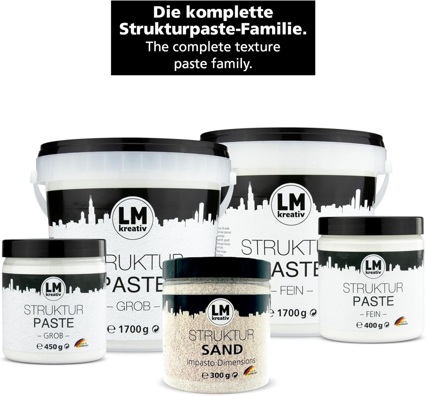 LM Kreativ Strukturpaste Familie – fein, grob und Struktur Sand im Überblick