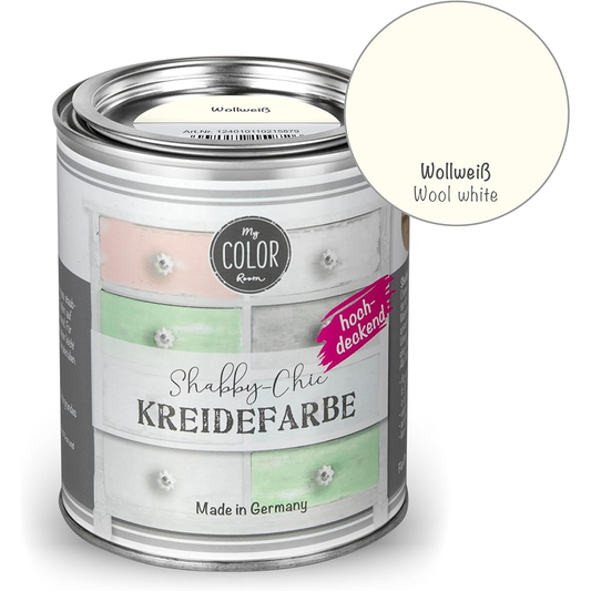 My Color Room Shabby Chic Kreidefarbe Wollweiß – hochdeckende Kreidefarbe für Möbel im Vintage-Look