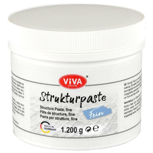 Viva Decor Strukturpaste Fein 1.200 g im weißen Kunststoffbehälter für feine, gleichmäßige Strukturarbeiten.