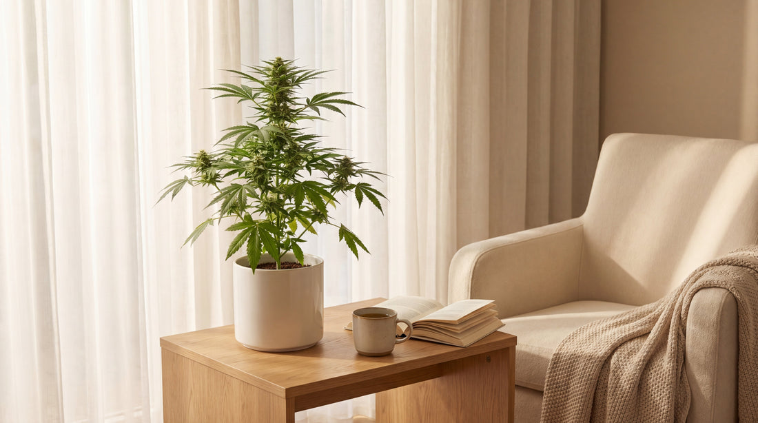 CBD Cannabis Pflanze im Wohnzimmer – sanfter Einstieg ohne starkes High
