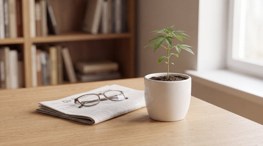 Cannabis Keimling auf Schreibtisch – Rechtslage KCanG Deutschland