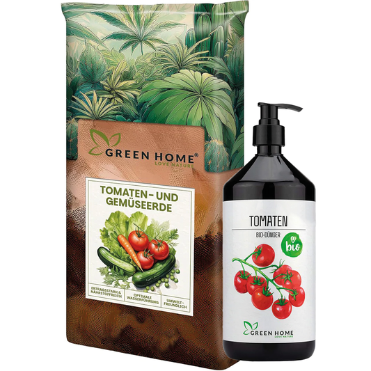 Green Home Tomaten Bundle mit Tomaten- und Gemüseerde sowie Bio-Dünger in Flasche