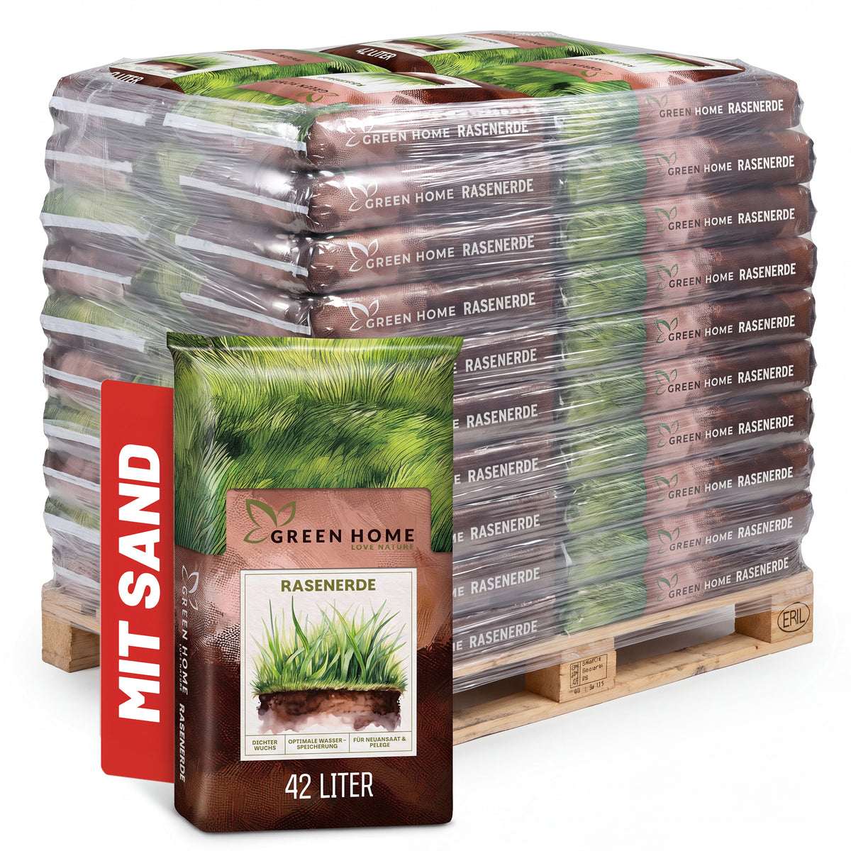 Green Home Rasenerde 42 L – Palette mit 54 Säcken