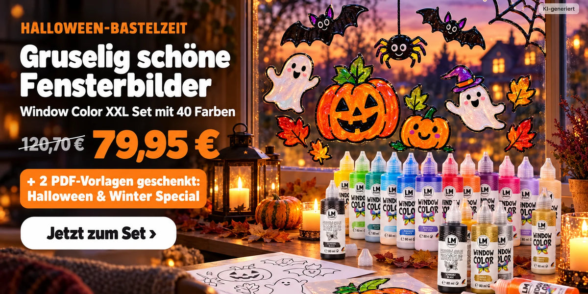 Halloween-Fensterbilder mit dem LM Kreativ Window Color XXL Set – 79,95 € statt 120,70 €, 2 PDF-Vorlagen geschenkt
