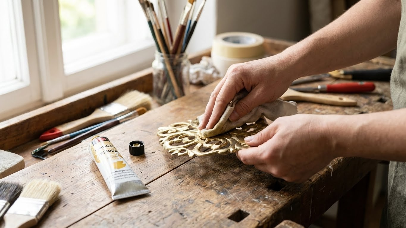 Verschiedene mit Inka Gold veredelte Deko-Objekte und Strukturen für vielseitige DIY-Anwendungen.