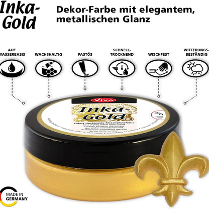 Viva Decor Inka Gold Metallic-Polierpaste in Gold – wasserbasierte Dekorfarbe mit schnelltrocknendem Metallglanz im Tiegel