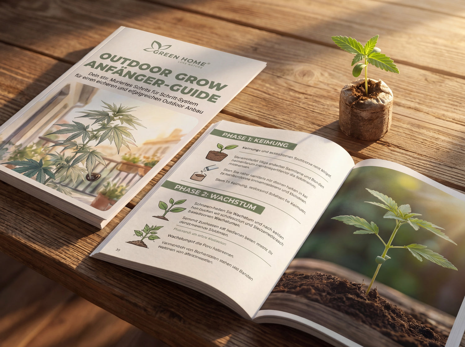 44-Seiten Outdoor Grow Anfänger-Guide mit Phasenplan für FOKUS Cannabis Outdoor Grow System
