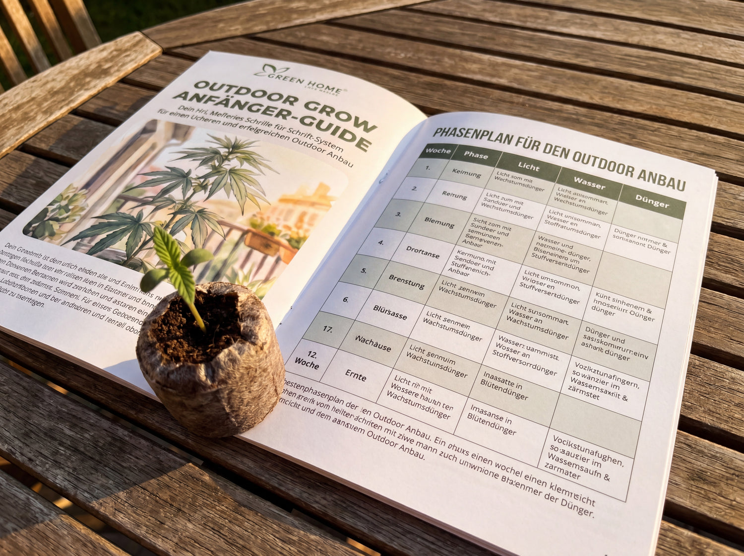 44-Seiten Outdoor Grow Anfänger-Guide mit Phasenplan für FREUDE Cannabis Outdoor Grow System
