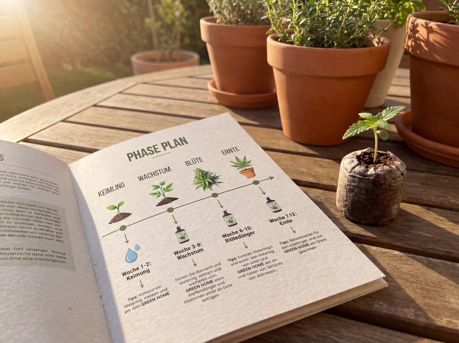 44-Seiten Outdoor Grow Anfänger-Guide mit Phasenplan für KÖRPER Cannabis Outdoor Grow System
