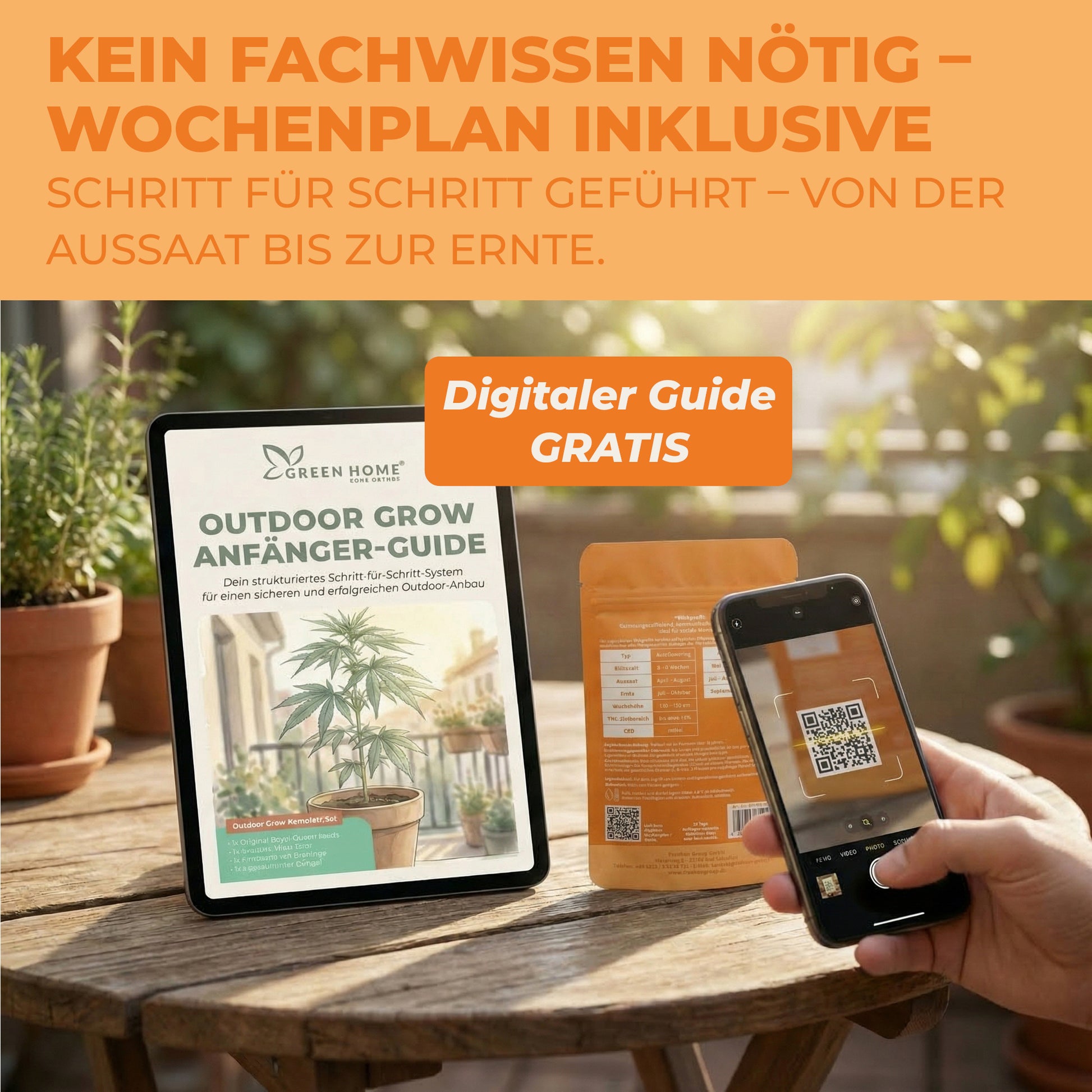 Digitaler Outdoor Grow Anfänger-Guide – Cannabis Samen keimen Anleitung per QR-Code