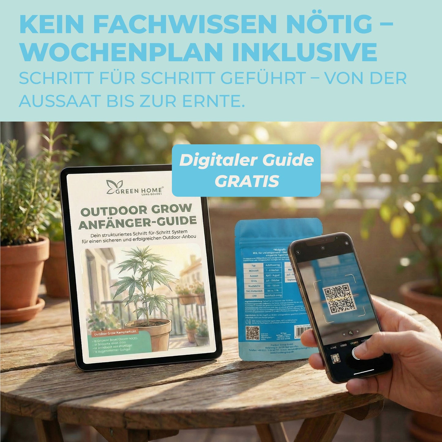 Digitaler Outdoor Grow Anfänger-Guide – Cannabis Samen keimen Anleitung per QR-Code