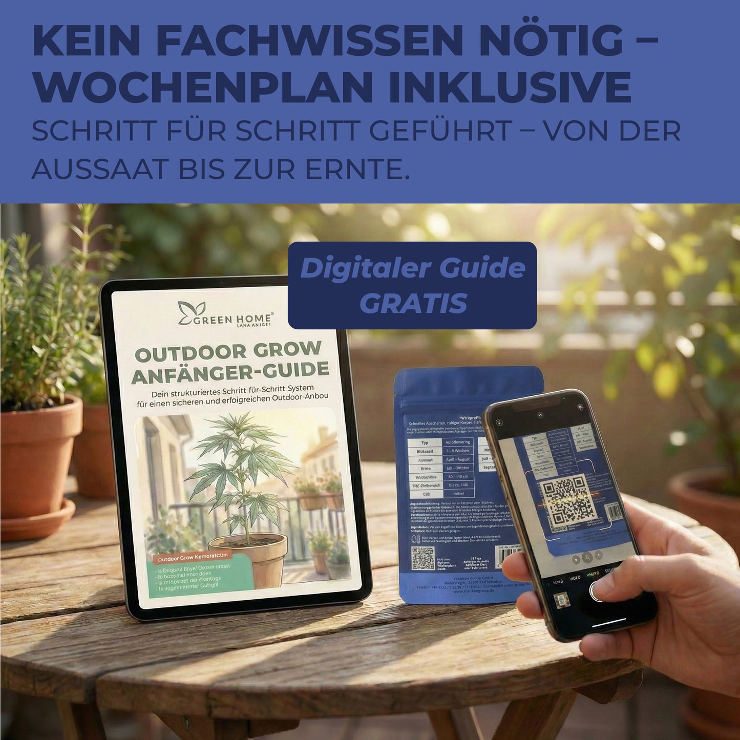 Digitaler Outdoor Grow Anfänger-Guide – Cannabis Samen keimen Anleitung per QR-Code