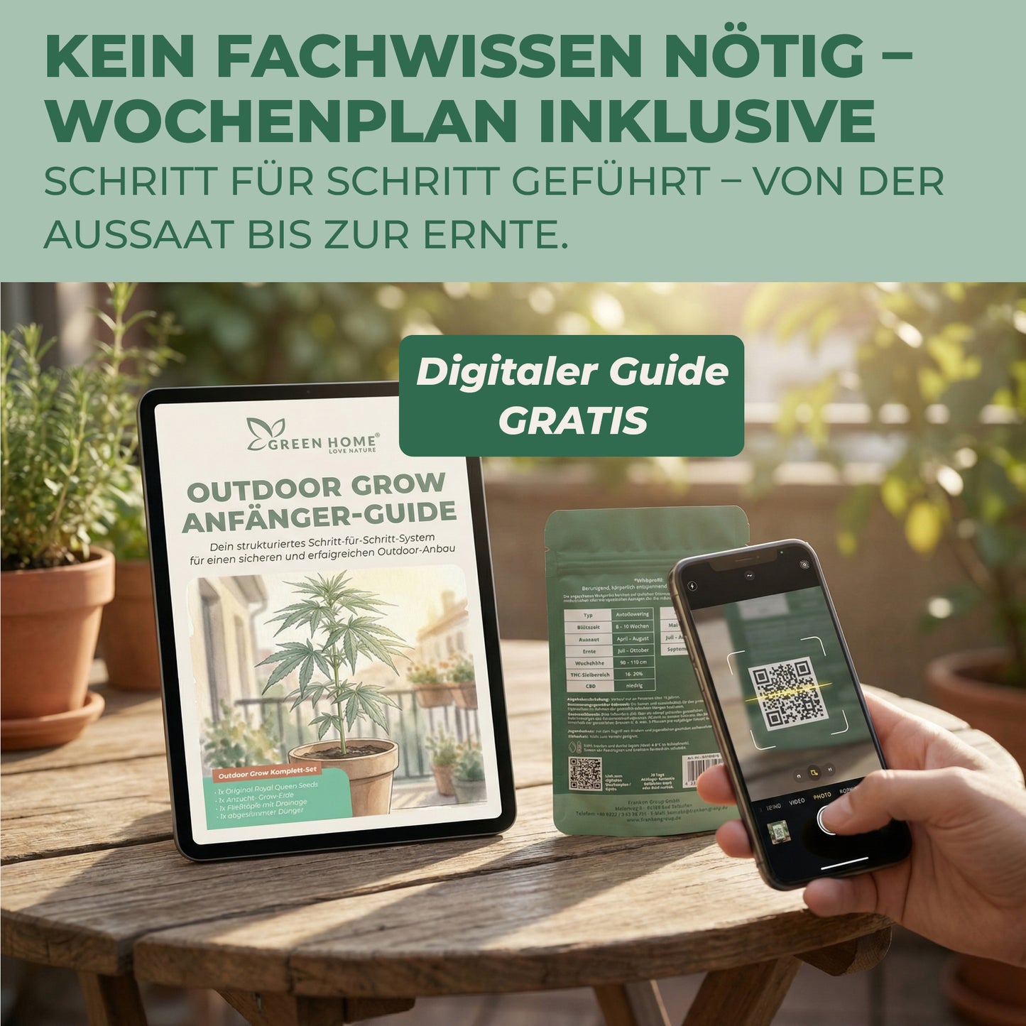Digitaler Outdoor Grow Anfänger-Guide – Cannabis Samen keimen Anleitung per QR-Code