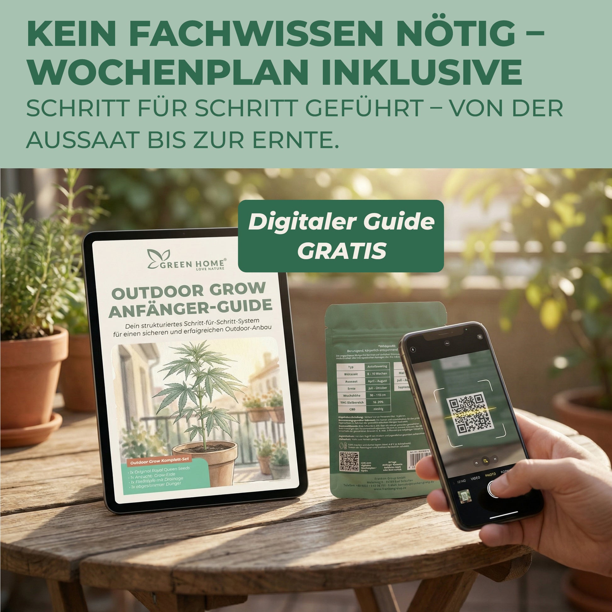 Digitaler Outdoor Grow Anfänger-Guide – Cannabis Samen keimen Anleitung per QR-Code