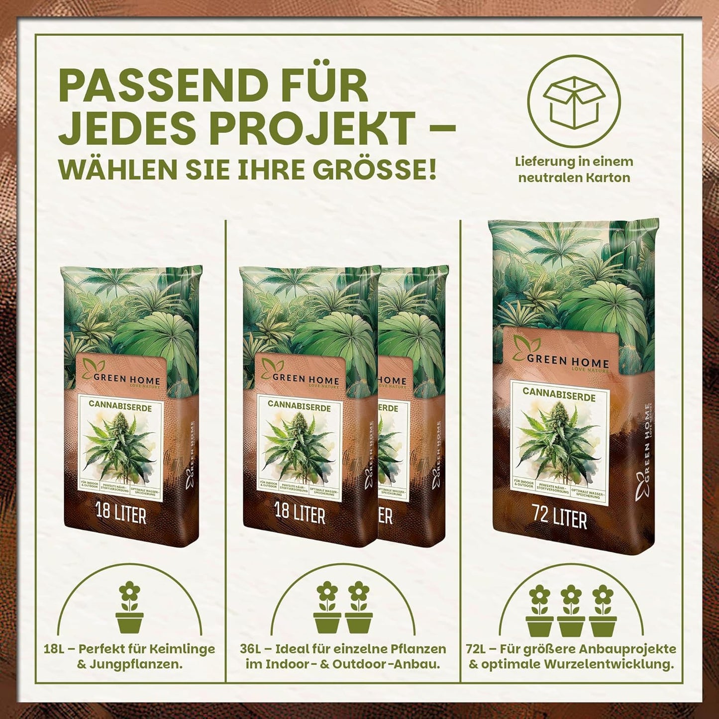 Cannabis-Erde in 18, 36 und 72 Liter für kleine bis große Anbauprojekte