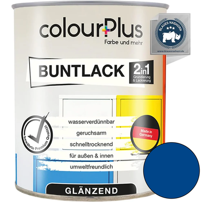 ColourPlus 2in1 Buntlack glänzend in Enzianblau als 2in1 Grundierung und Lack in einer 750 ml Dose