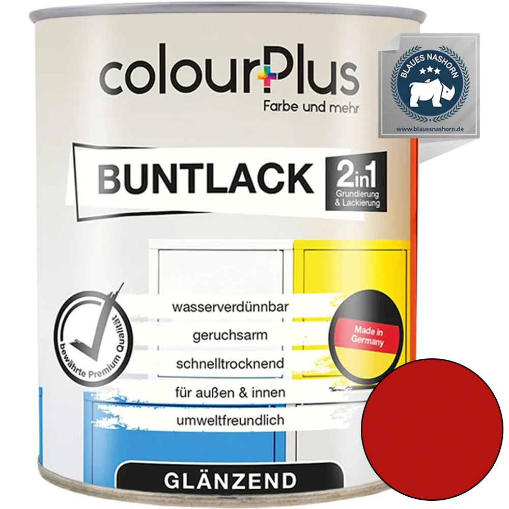 ColourPlus 2in1 Buntlack glänzend in Feuerrot als wasserverdünnbarer Lack für innen und außen