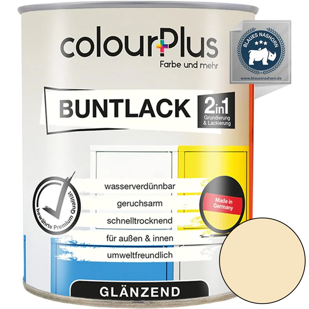 ColourPlus 2in1 Buntlack glänzend in Hellelfenbein als schnell trocknender 750 ml Buntlack