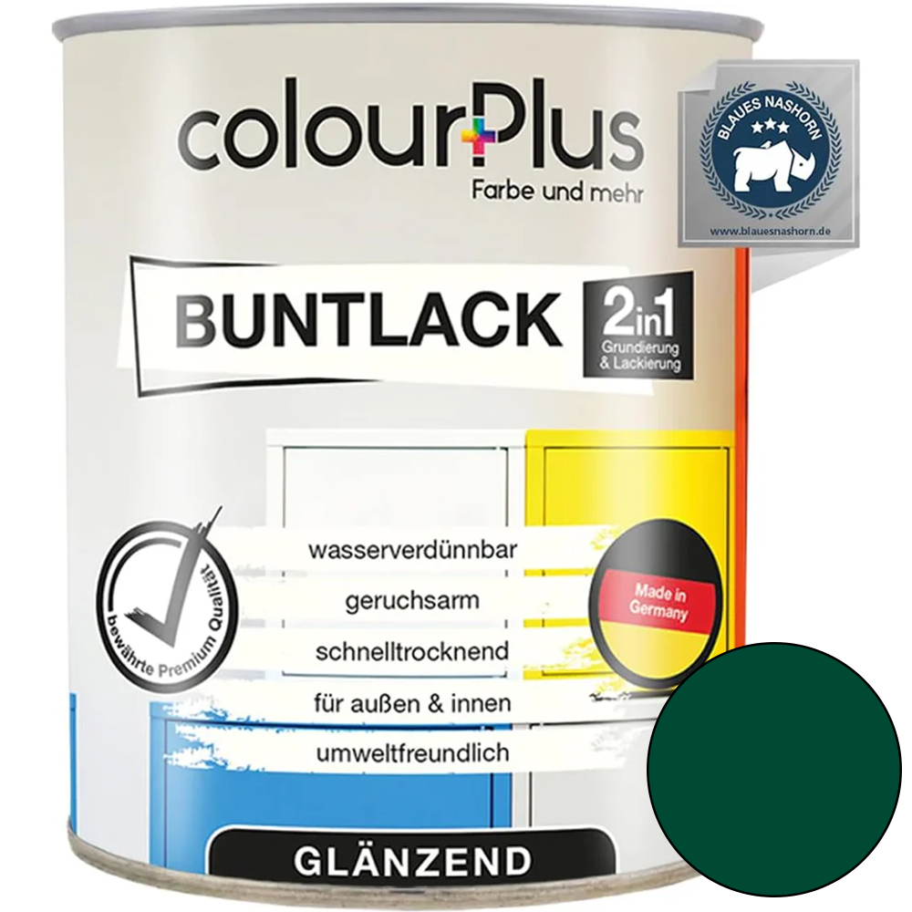 ColourPlus 2in1 Buntlack glänzend in Moosgrün als ergiebiger 750 ml Lack mit hoher Deckkraft
