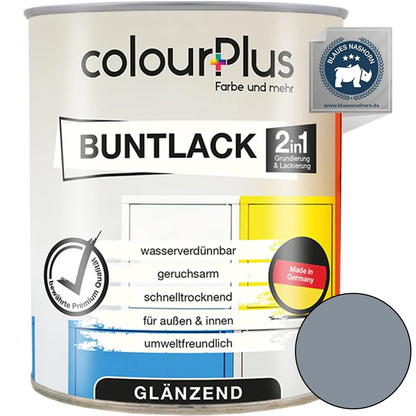ColourPlus 2in1 Buntlack glänzend in Silbergrau als wetterfester 2in1 Lack für außen und innen