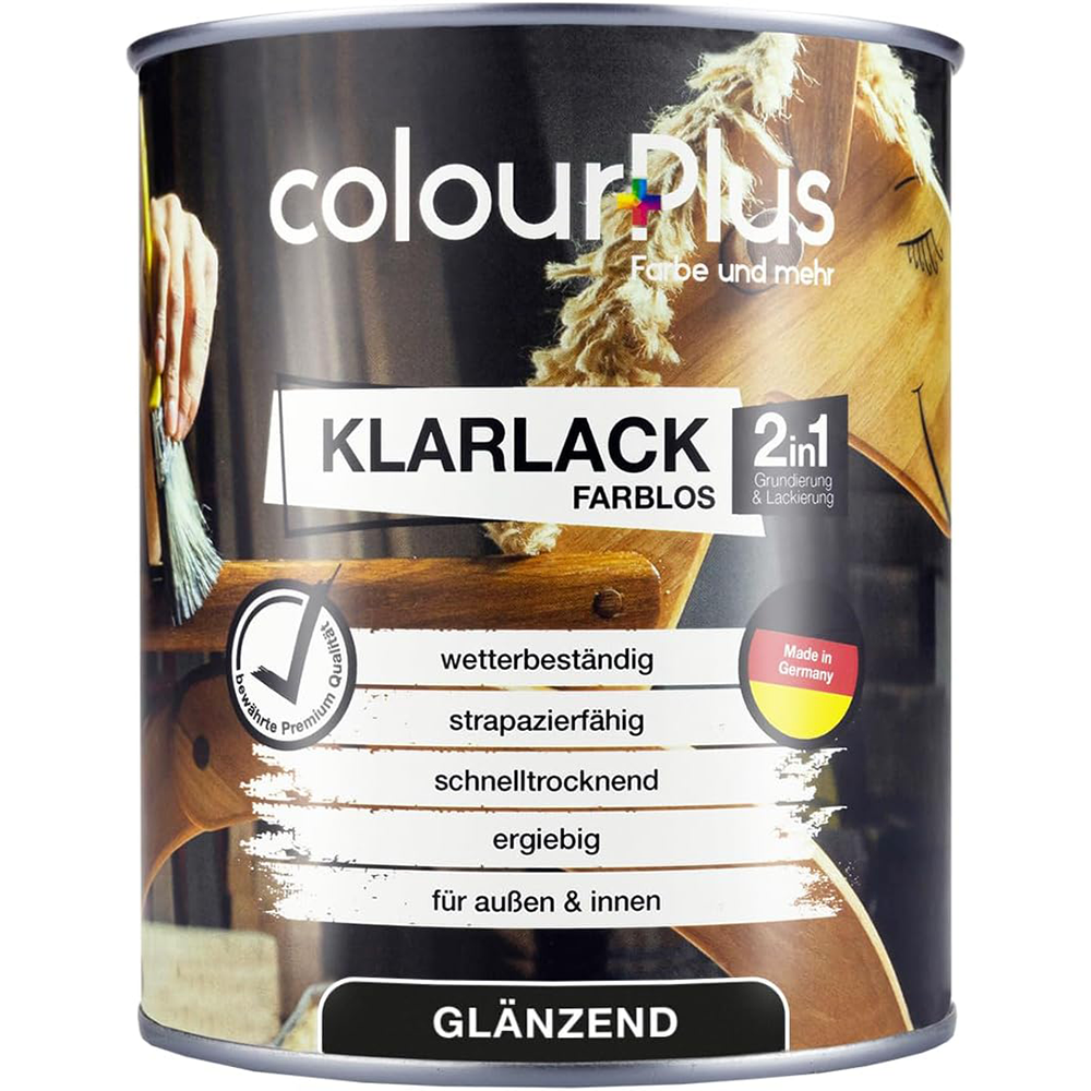 ColourPlus 2in1 Klarlack Farblos in 750 ml Dose mit glaenzendem Finish fuer strapazierfaehige Oberflaechen