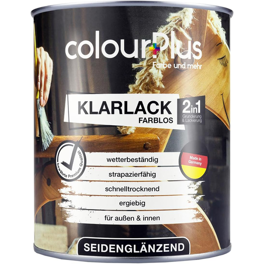 ColourPlus 2in1 Klarlack Farblos in 750 ml Dose mit seidenglaenzendem Finish fuer innen und aussen
