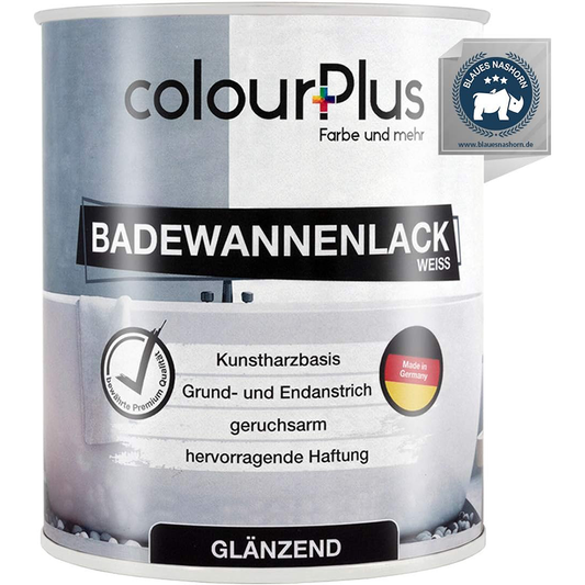 Einzelne Dose ColourPlus Badewannenlack glänzend in Weiss mit Produktangaben auf dem Etikett