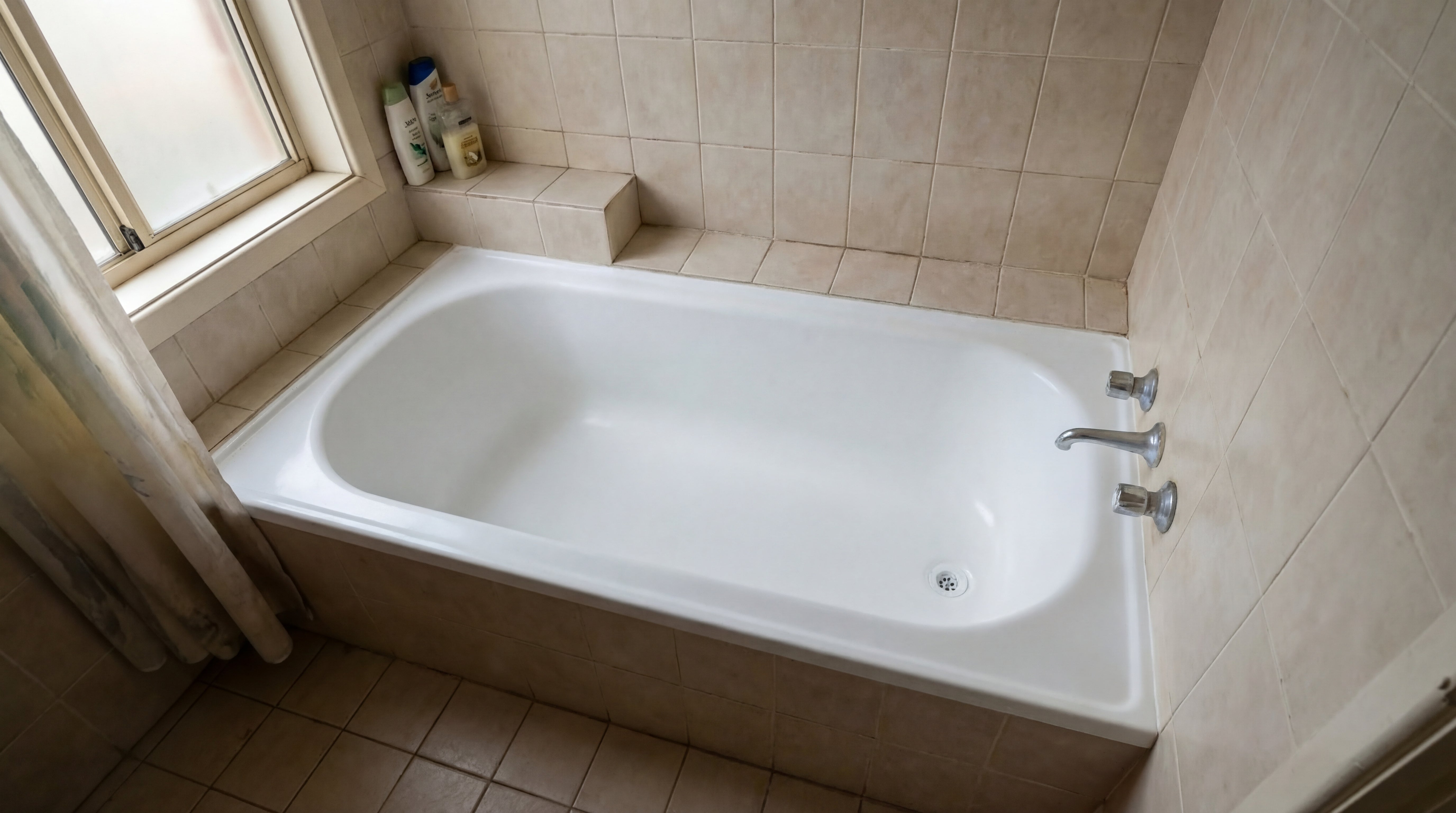 Frisch renovierte weisse Badewanne nach Beschichtung mit ColourPlus Badewannenlack