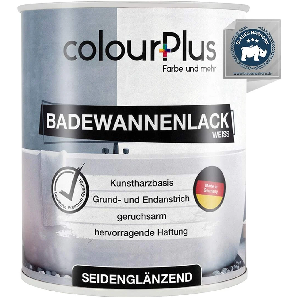 ColourPlus Badewannenlack seidenglänzend in Weiss als einzelne Dose mit Produktinformationen auf dem Etikett