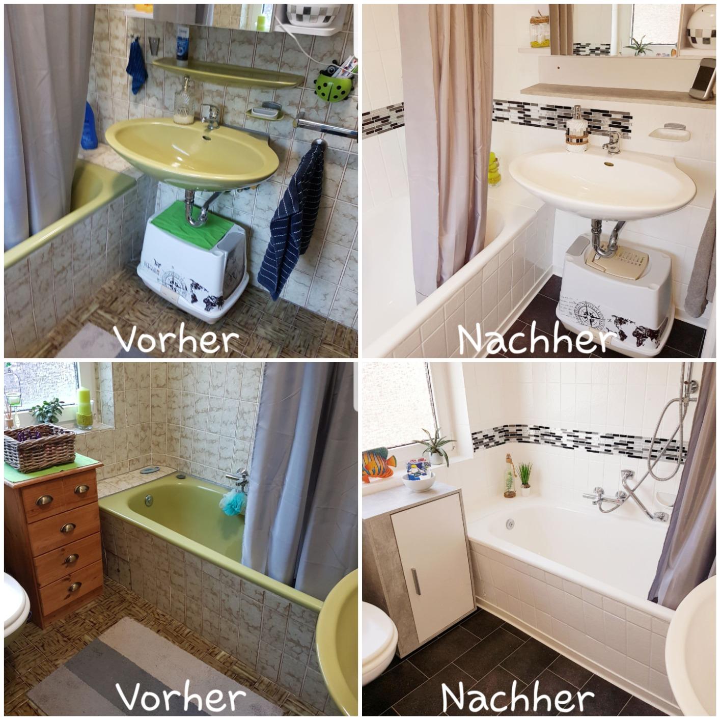 Vorher Nachher Vergleich eines Waschbeckens nach Renovierung mit ColourPlus Badewannenlack