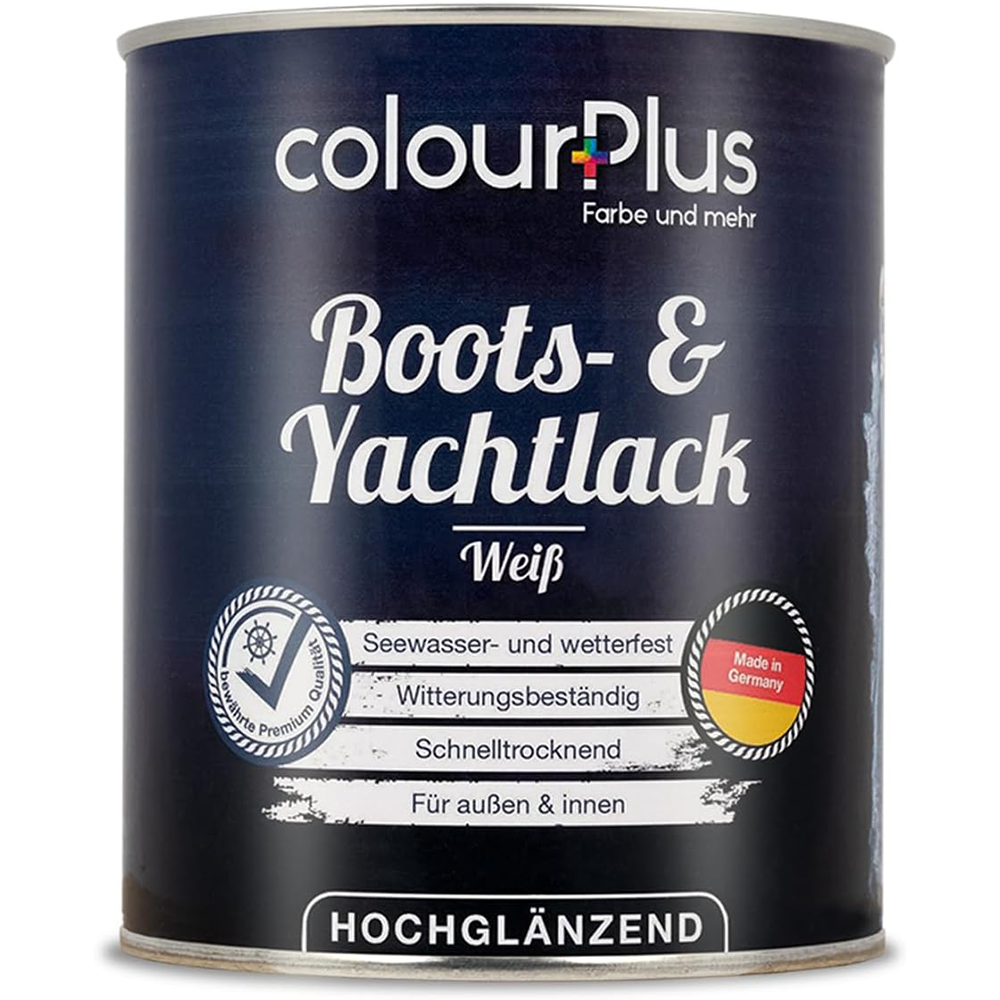 ColourPlus Boots- und Yachtlack Weiss hochglaenzend in der Dose mit Angaben zu wasser- und witterungsbestaendigem Schutz