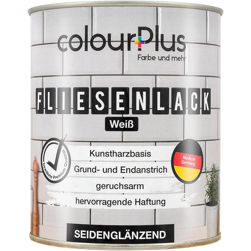 Dose ColourPlus Fliesenlack in Weiß seidenglänzend für die Renovierung von Fliesenoberflächen.