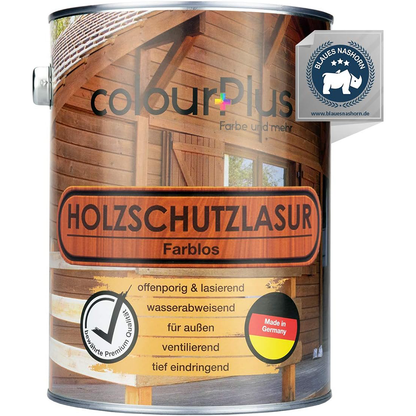 ColourPlus Holzschutzlasur Außen Farblos 2,5 Liter seiden glänzend für offenporigen und wasserabweisenden Holzschutz.