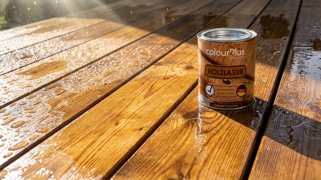 Detailaufnahme einer mit ColourPlus Holzschutzlasur Außen behandelten Holzoberfläche mit betonter natürlicher Maserung