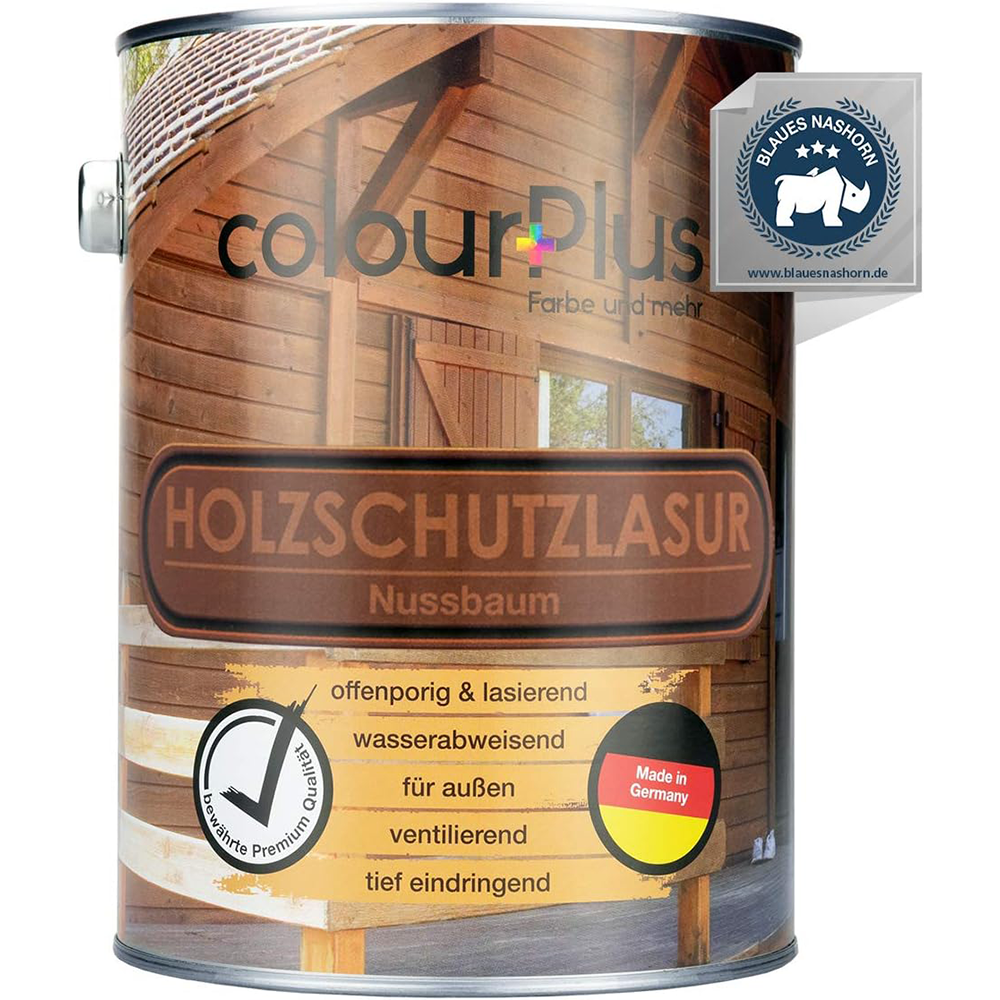 ColourPlus Holzschutzlasur Außen Nussbaum 2,5 Liter für wasserabweisenden und ventilierenden Schutz von Gartenholz.