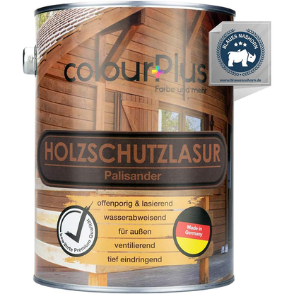 ColourPlus Holzschutzlasur Außen Palisander 2,5 Liter für wasserabweisenden, UV- und wetterbeständigen Außenholzschutz.