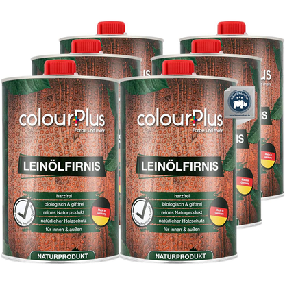 Mehrere Dosen ColourPlus Leinölfirnis als Set für biologischen Holzschutz