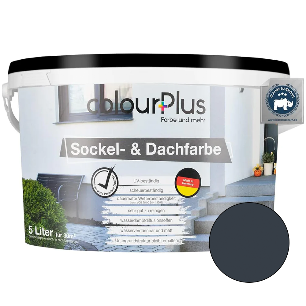 ColourPlus Sockel- und Dachfarbe in Anthrazit als 5 Liter Gebinde mit Farbmuster zur Darstellung des Farbtons