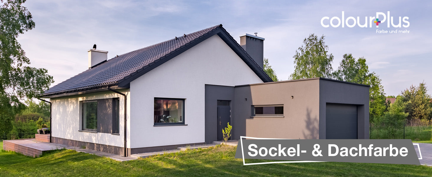 Modernes Einfamilienhaus mit gestrichener Fassade und Dach als Anwendungsbeispiel fuer ColourPlus Sockel- und Dachfarbe im Aussenbereich