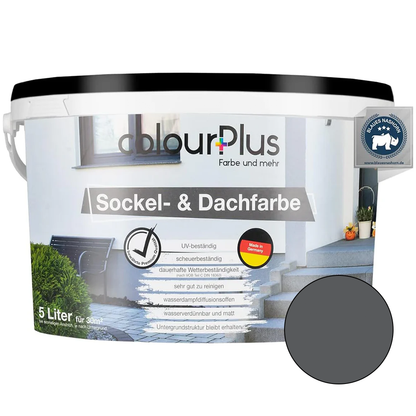 ColourPlus Sockel- und Dachfarbe in Schiefer als 5 Liter Eimer mit integriertem Farbfeld
