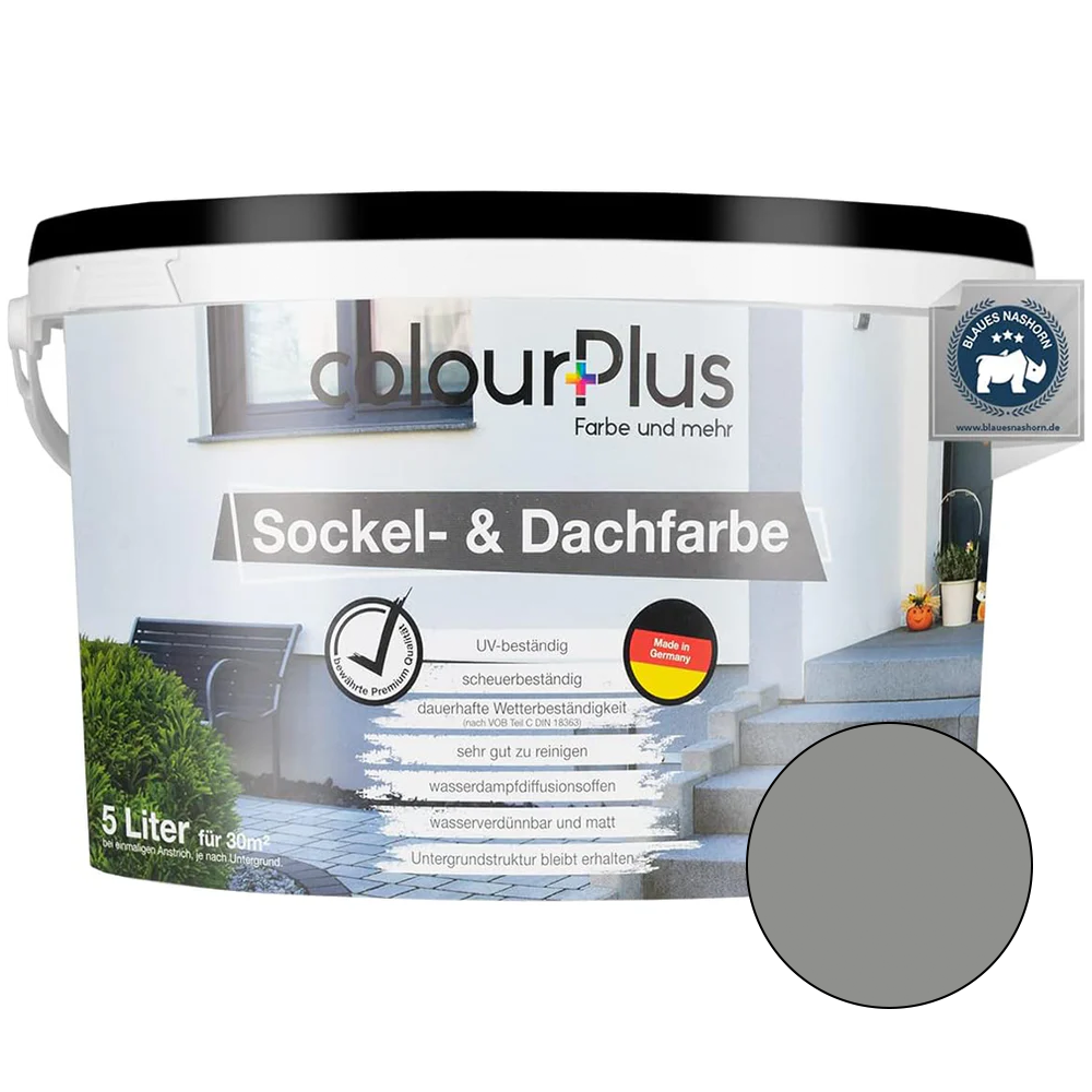 ColourPlus Sockel- und Dachfarbe in Steingrau als 5 Liter Gebinde mit Farbmusteranzeige
