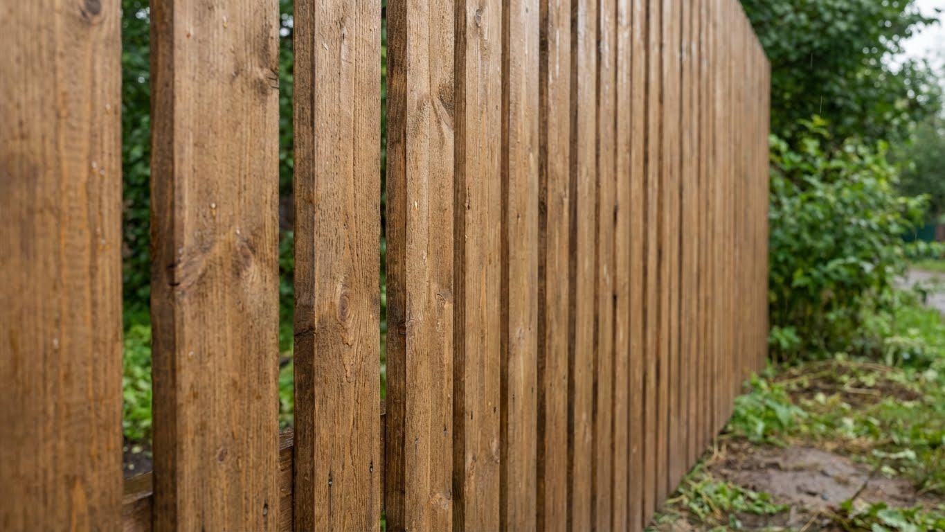 Unbehandelter Holzzaun aus Naturholz als Ausgangszustand vor dem Anstrich mit ColourPlus Wetterschutzfarbe.