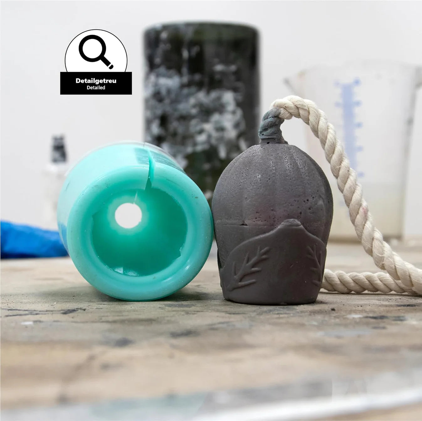 Silikonform und gegossenes Betonobjekt im Vergleich – präzise Detailwiedergabe mit LM Kreativ Abformsilikon