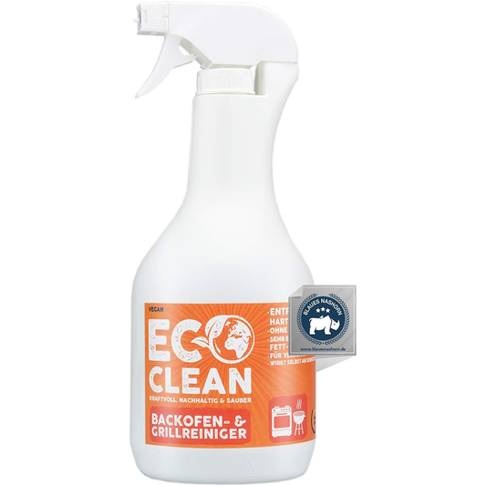 Eco Clean Backofen- und Grillreiniger 1 Liter in weisser Spruehflasche mit orangefarbenem Etikett.