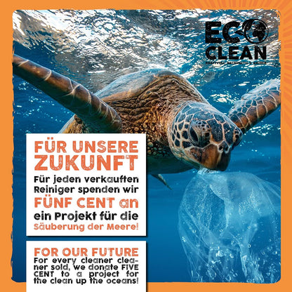 Meeresschildkroete unter Wasser mit Plastikbeutel als Hinweis auf Umweltengagement von Eco Clean Backofen- und Grillreiniger.
