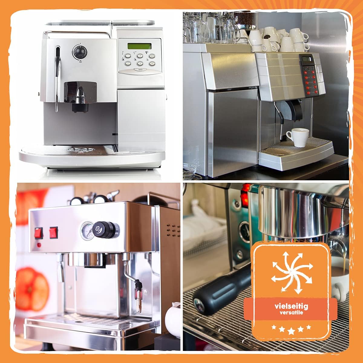 Collage verschiedener Kaffeevollautomaten als kompatible Geraete fuer Eco Clean Milchsystemreiniger.