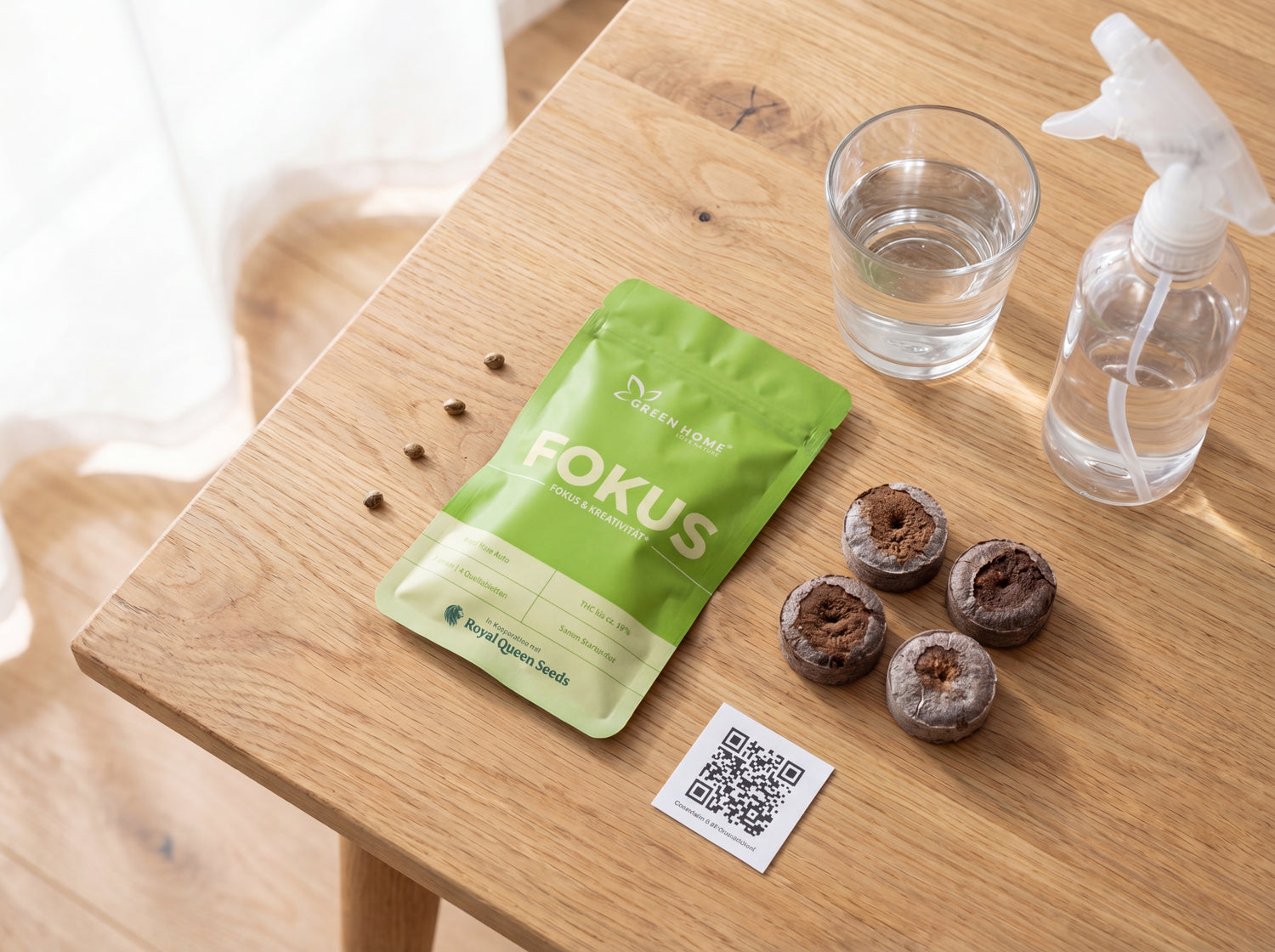 FOKUS Cannabis Starter Set komplett – 3 Samen, 4 Quelltabletten und Grow-Guide sofort keimbereit