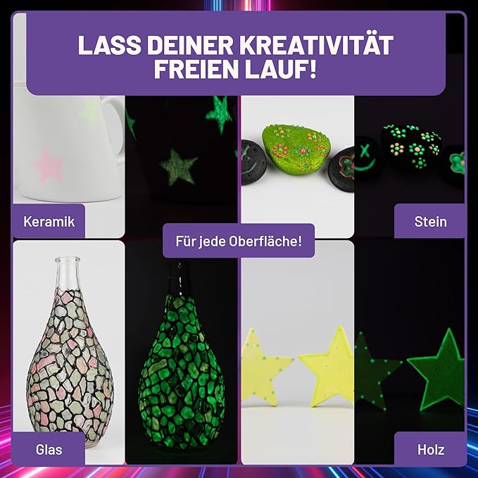 Glow in the Dark Farbe auf Holz, Glas, Keramik und Stein – vielseitig einsetzbare Leuchtfarbe für kreative Projekte