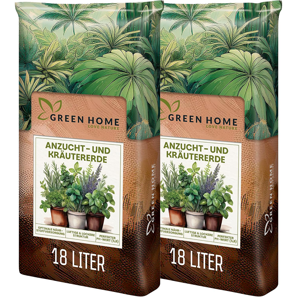Zwei Säcke Green Home Anzucht- und Kräutererde mit je 18 Liter Inhalt als Set
